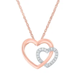 Double Heart Diamond Pendant In 10K Rose Gold (1/10 Ct. Tw.)