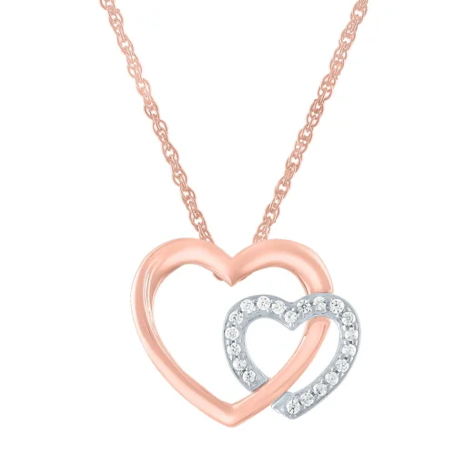 Double Heart Diamond Pendant In 10K Rose Gold (1/10 Ct. Tw.)