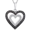 Double Heart Pendant With Black & White Diamonds In Sterling Silver (1/3 Ct. Tw.)