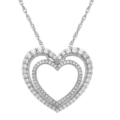 Double Heart Pendant With Diamonds In 10K White Gold (1/2 Ct. Tw.)