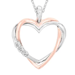 Double Heart Pendant With Diamond Accents In 10K White & Rose Gold