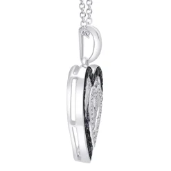 Double Heart Pendant With Black & White Diamonds In Sterling Silver (1/3 Ct. Tw.)
