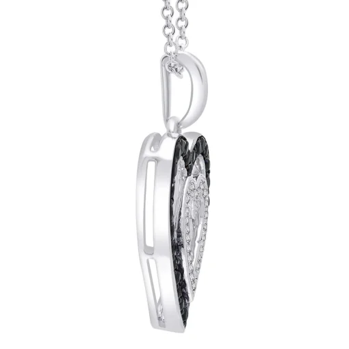 Double Heart Pendant With Black & White Diamonds In Sterling Silver (1/3 Ct. Tw.)