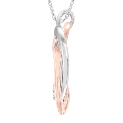 Double Heart Pendant With Diamond Accents In 10K White & Rose Gold