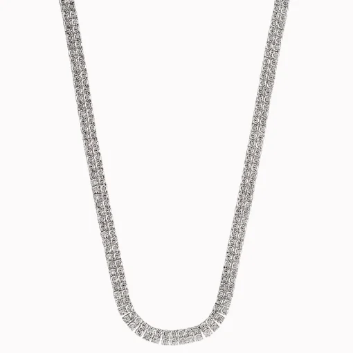 Double Row Diamond Tennis Necklace In Sterling Silver (1 Ct. Tw.)