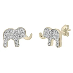 Elephant Earrings With Diamonds In 10K Yellow Gold (1/10 Ct. Tw.)