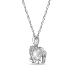 Elephant Pendant With Freshwater Pearl And Lab-Created White Sapphires In Sterling Silver