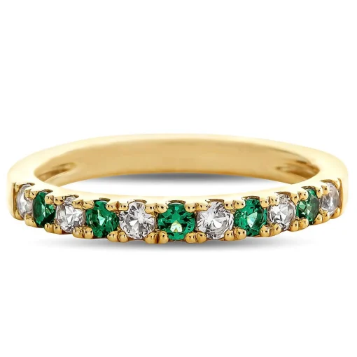 Emerald & 1/4 Ct. Tw. Diamond Band In 10K Yellow Gold