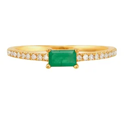 Emerald & 1/10 Ct. Tw. Diamond Ring In 10K Yellow Gold