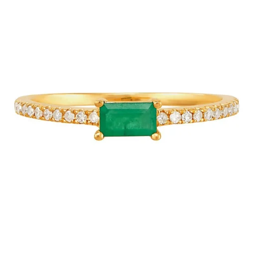 Emerald & 1/10 Ct. Tw. Diamond Ring In 10K Yellow Gold