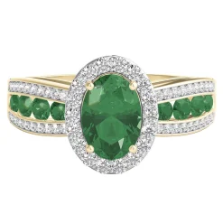 Emerald & 1/4 Ct. Tw. Diamond Ring In 10K Yellow Gold