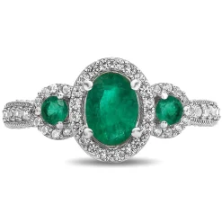 Emerald & 1/2 Ct. Tw. Diamond Ring In 14K White Gold