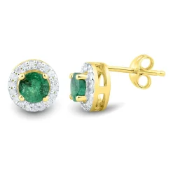 Emerald & 1/10 Ct. Tw. Diamond Stud Earrings In 10K Yellow Gold