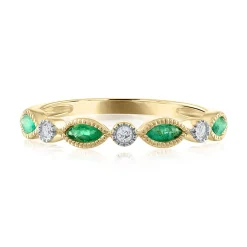 Emerald & Diamond Accent Ring In 14K Yellow Gold