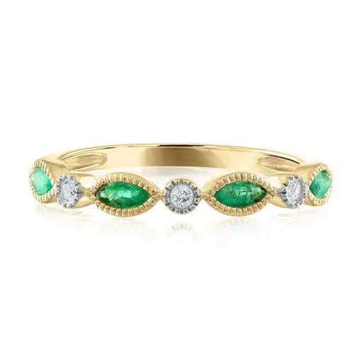 Emerald & Diamond Accent Ring In 14K Yellow Gold