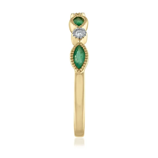 Emerald & Diamond Accent Ring In 14K Yellow Gold