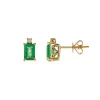 Emerald & Diamond Stud Earrings In 14K Yellow Gold