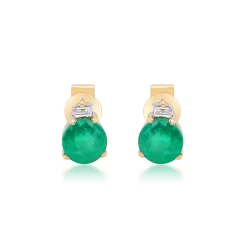 Emerald And Diamond Accent Stud Earrings In 10K Yellow Gold