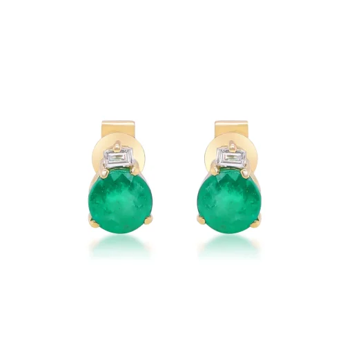 Emerald And Diamond Accent Stud Earrings In 10K Yellow Gold