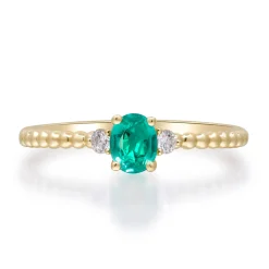 Emerald And Diamond Accent Stack Ring In 10K Yellow Gold