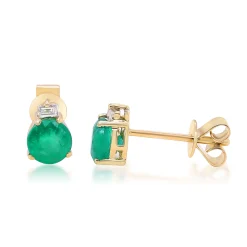 Emerald And Diamond Accent Stud Earrings In 10K Yellow Gold