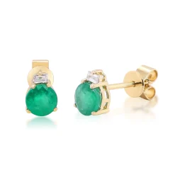 Emerald And Diamond Accent Stud Earrings In 10K Yellow Gold