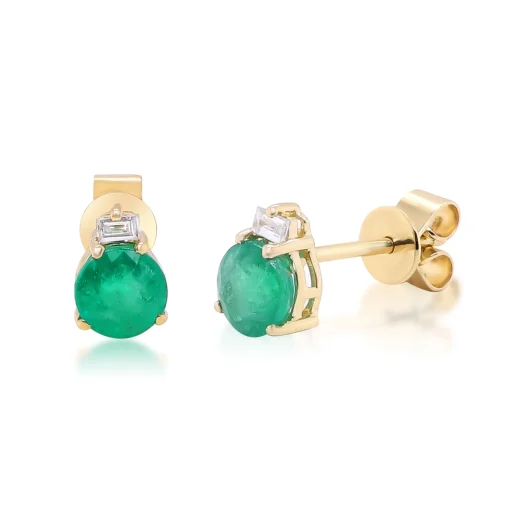 Emerald And Diamond Accent Stud Earrings In 10K Yellow Gold