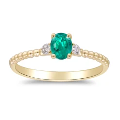 Emerald And Diamond Accent Stack Ring In 10K Yellow Gold