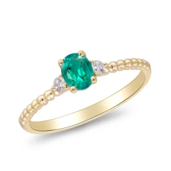 Emerald And Diamond Accent Stack Ring In 10K Yellow Gold