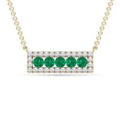 Emerald And Diamond Bar Pendant In 14K Yellow Gold (1/7 Ct. Tw.)