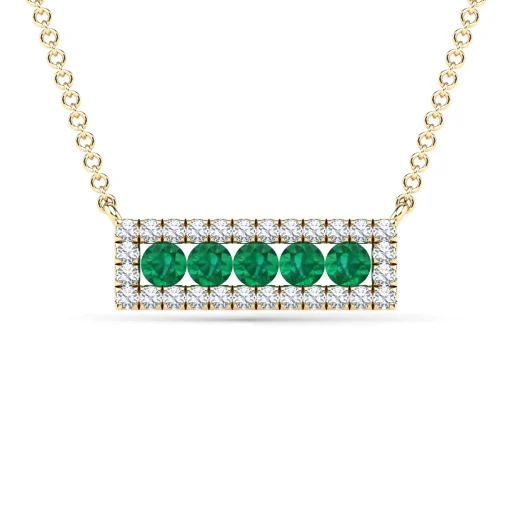 Emerald And Diamond Bar Pendant In 14K Yellow Gold (1/7 Ct. Tw.)