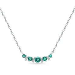 Emerald And Diamond Necklace In 10K White Gold
