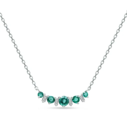 Emerald And Diamond Necklace In 10K White Gold