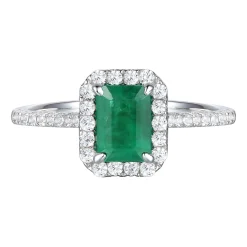 Emerald And Diamond Ring In 10K White Gold (1/3 Ct. Tw.)