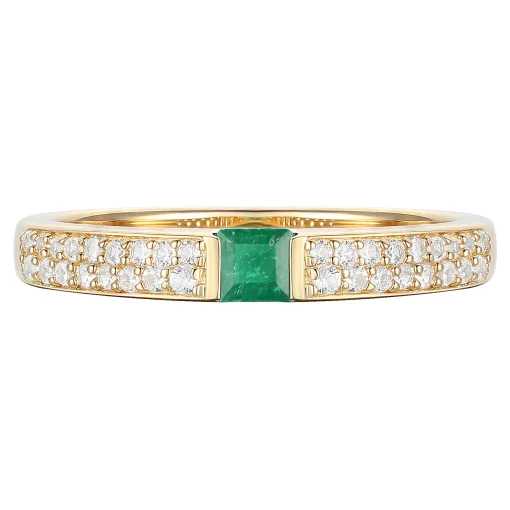 Emerald And Diamond Stacking Ring In 10K Yellow Gold (1/5 Ct. Tw.)