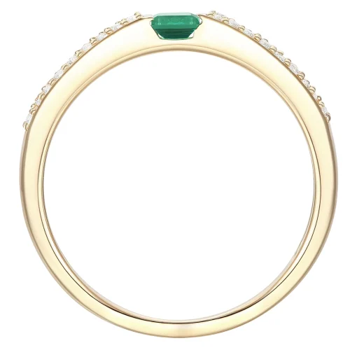 Emerald And Diamond Stacking Ring In 10K Yellow Gold (1/5 Ct. Tw.)