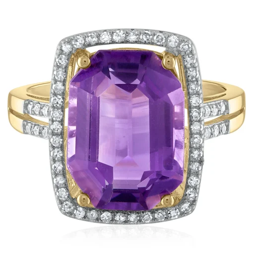 Emerald Cut Amethyst & Diamond Ring In 14K Yellow Gold (1/4 Ct. Tw.)