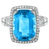 Emerald Cut Blue Topaz & Diamond Ring In 14K White Gold (1/4 Ct. Tw.)