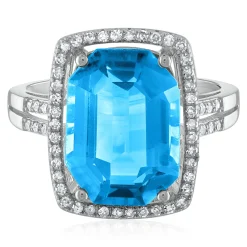 Emerald Cut Blue Topaz & Diamond Ring In 14K White Gold (1/4 Ct. Tw.)