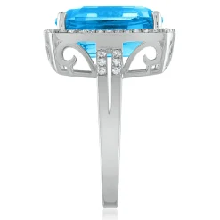 Emerald Cut Blue Topaz & Diamond Ring In 14K White Gold (1/4 Ct. Tw.)