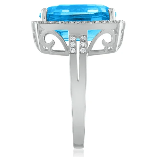 Emerald Cut Blue Topaz & Diamond Ring In 14K White Gold (1/4 Ct. Tw.)