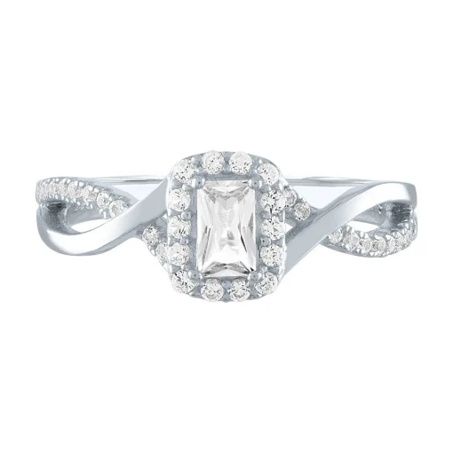 Emerald Cut Lab Created White Sapphire Promise Ring In Sterling Silver