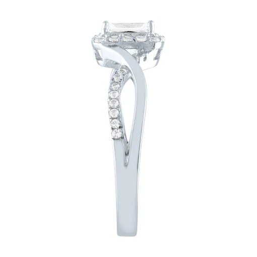 Emerald Cut Lab Created White Sapphire Promise Ring In Sterling Silver