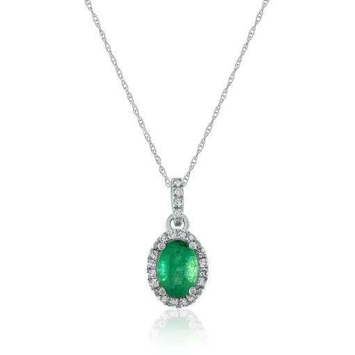 Emerald Diamond Pendant In 14K White Gold (1/10 Ct. Tw.)