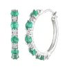 Emerald Hoop Earrings With Diamond Accents In 10K White Gold