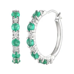Emerald Hoop Earrings With Diamond Accents In 10K White Gold