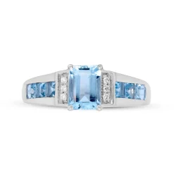 Emerald-Cut Aquamarine & Diamond Accent Ring In 10K White Gold