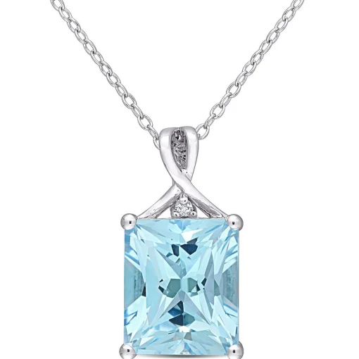 Emerald-Cut Blue & White Topaz Pendant In Sterling Silver