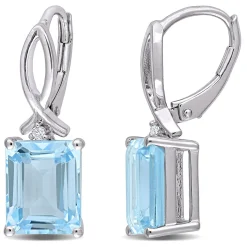 Emerald-Cut Blue & White Topaz Drop Earring In Sterling Silver