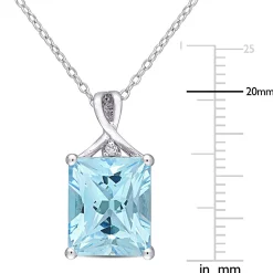 Emerald-Cut Blue & White Topaz Pendant In Sterling Silver
